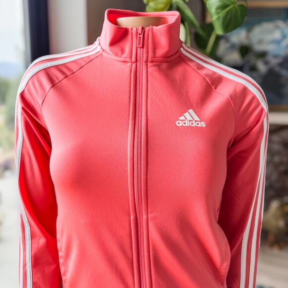 Adidas Women's XS Primegreen Essentials Warm-Up Slim 3-Strips Track Jacket Pink - Picture 8 of 9